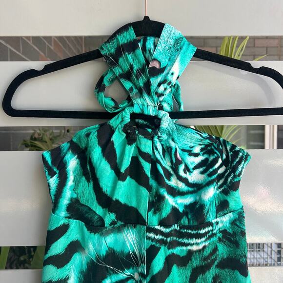 Karen Millen Turquoise Black Tiger Satin Tunic Top Size US 2 - Picture 4 of 8